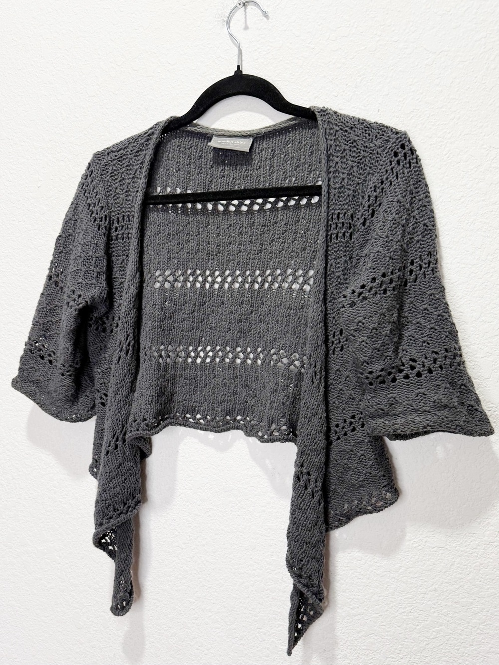 Wooden Ships Crochet Tie Cropped Cardigan Beachy Knitwear Cottagecore Boho Y2K